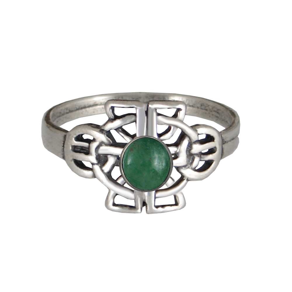 Sterling Silver Celtic Knotwork Ring With Jade Size 11